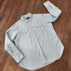 Polo Ralph Lauren Men XL Long Sleeve Pearl Snap Western Cowboy Blue Denim Shirt